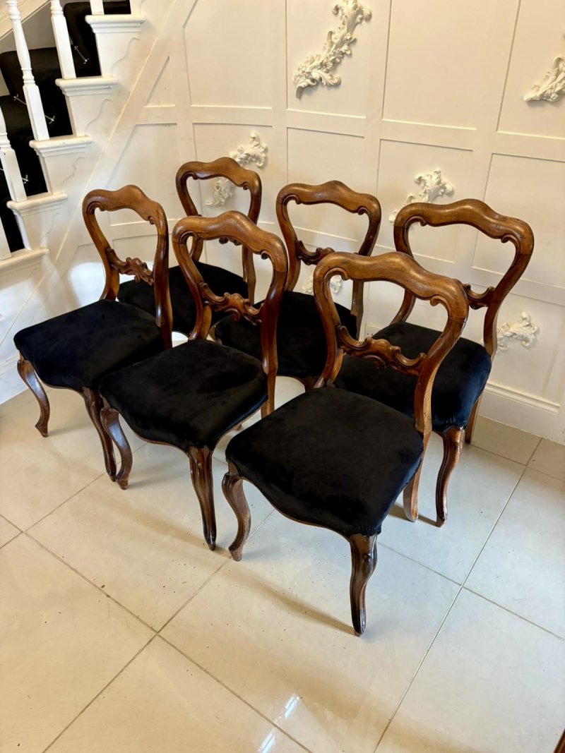 Antique Set of Six Quality Victorian Rosewood Balloon Back Dining Chairs